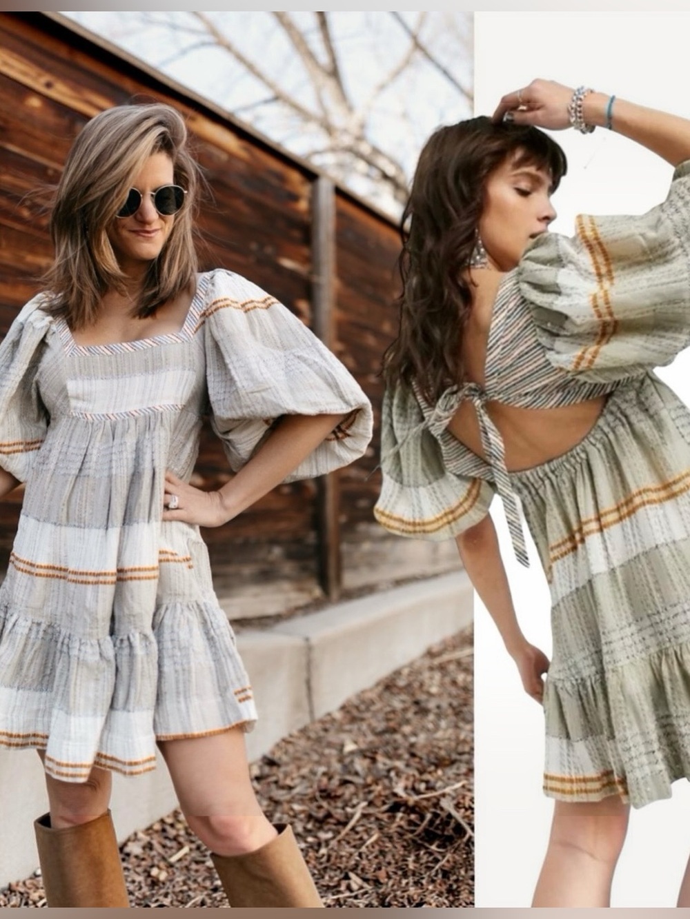 Free People All Lined Up Cozy Striped Mini Dress Ivory Combo Small